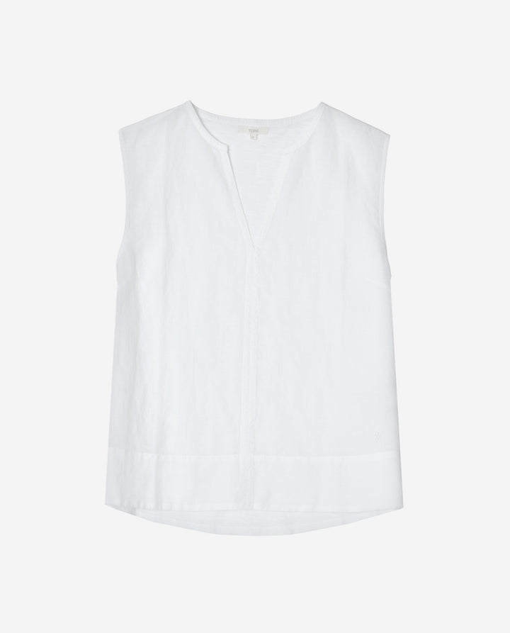 Blouse sans manches en lin et coton - Coupe fluide et structurée