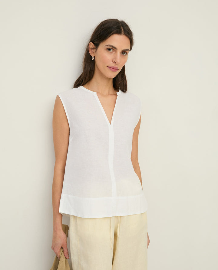Blouse sans manches en lin et coton - Coupe fluide et structurée