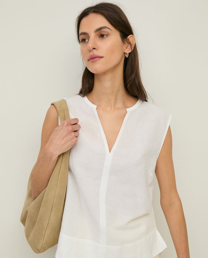 Blouse sans manches en lin et coton - Coupe fluide et structurée