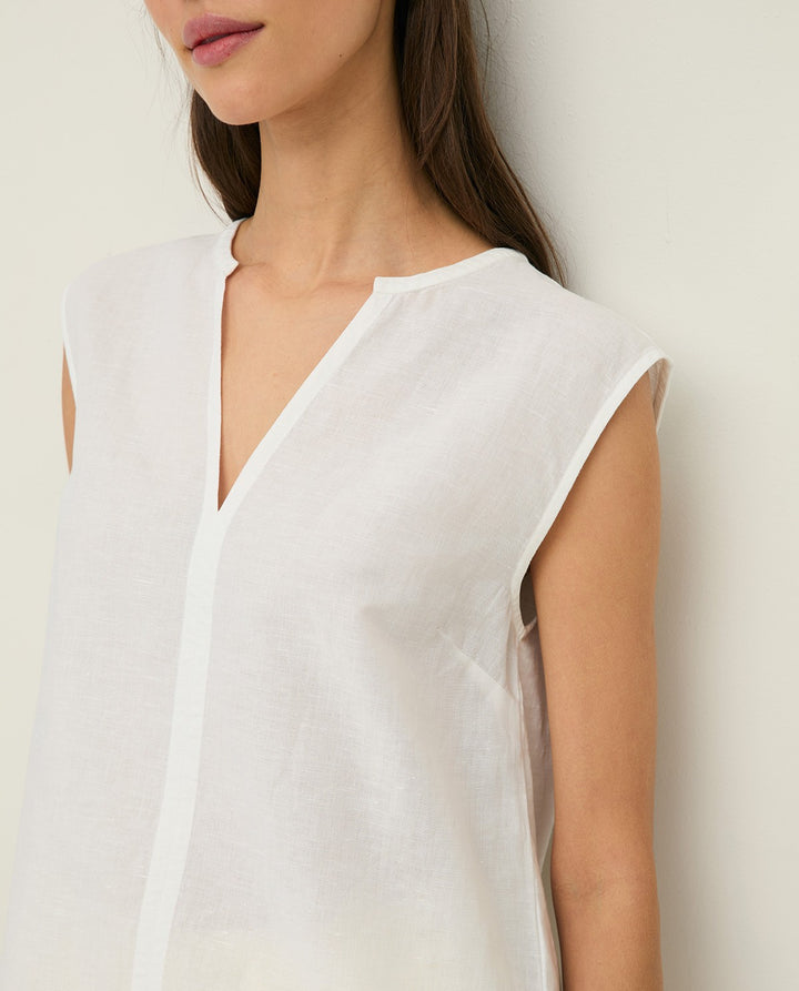 Blouse sans manches en lin et coton - Coupe fluide et structurée