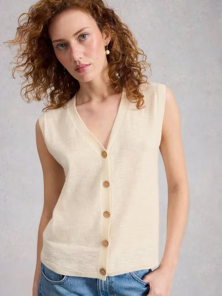 Veste sans manches col V Nova - Mélange de coton biologique et lin