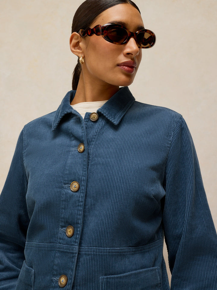 Veste boutonnée de coton biologique et lyocell - Avec col tailleur et poches