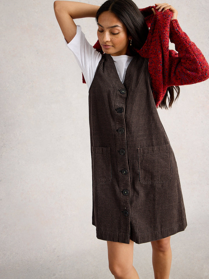 Salopette-robe en velours côtelé Rose