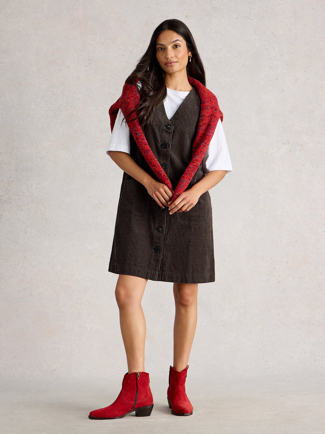 Salopette-robe en velours côtelé Rose