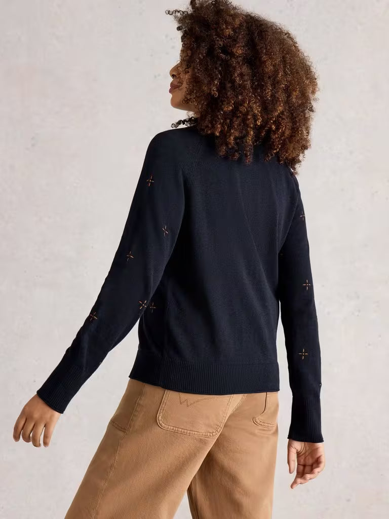 Cardigan à broderies moutarde délicates Lulu