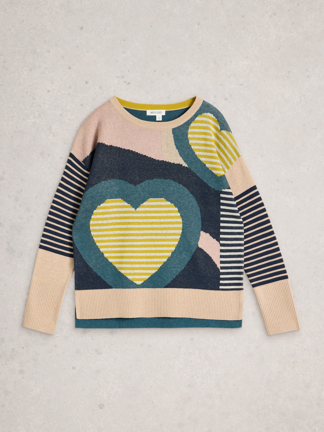 Pull à manches longues avec coeurs et rayures Olive