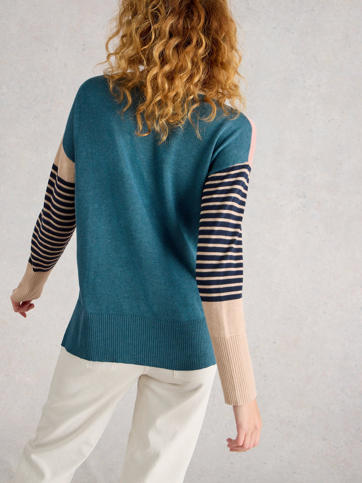 Pull à manches longues avec coeurs et rayures Olive