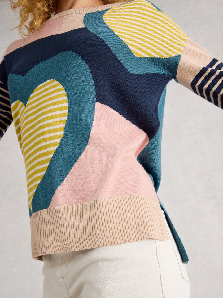 Pull à manches longues avec coeurs et rayures Olive