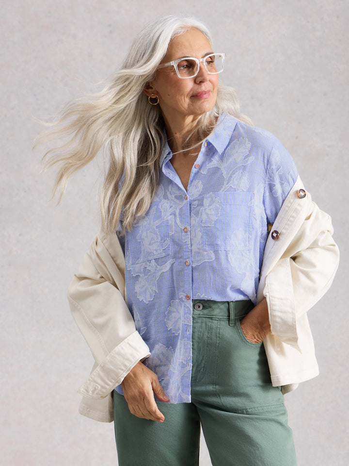 Chemise de coton en jacquard Sophie - Blouse boutonnée texturée