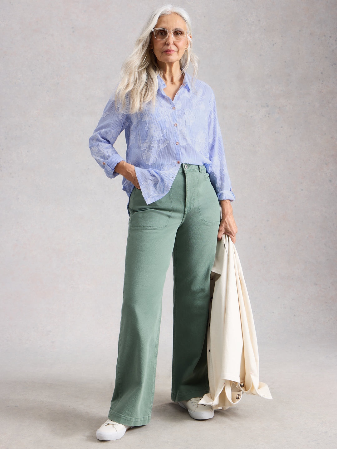 Chemise de coton en jacquard Sophie - Blouse boutonnée texturée