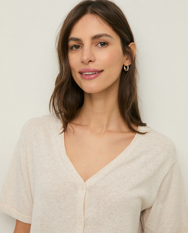 Cardigan à manches courtes en lin et coton - Un tricot léger et structuré
