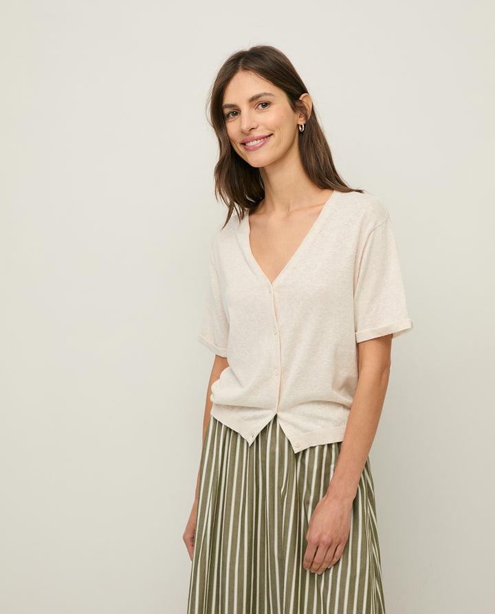 Cardigan à manches courtes en lin et coton - Un tricot léger et structuré