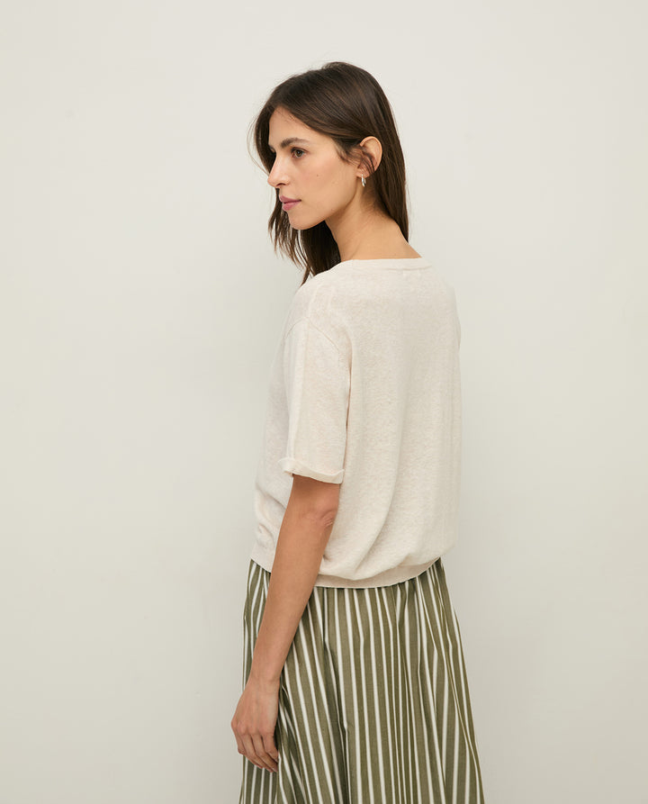 Cardigan à manches courtes en lin et coton - Un tricot léger et structuré