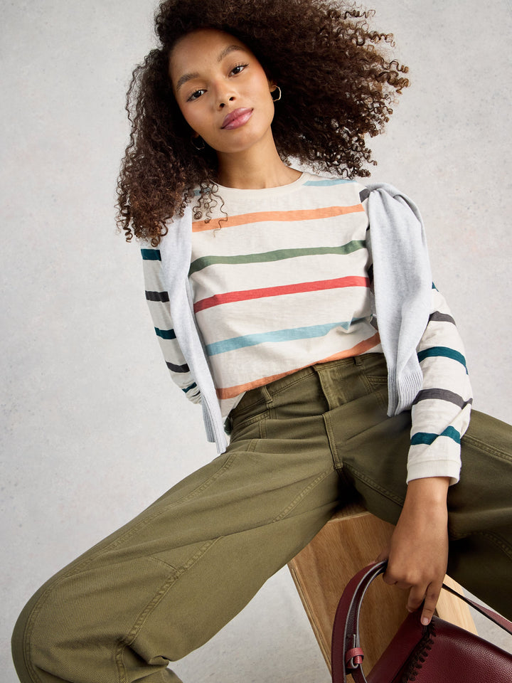 Chandail à rayures colorées manches longues Clara - 100% coton
