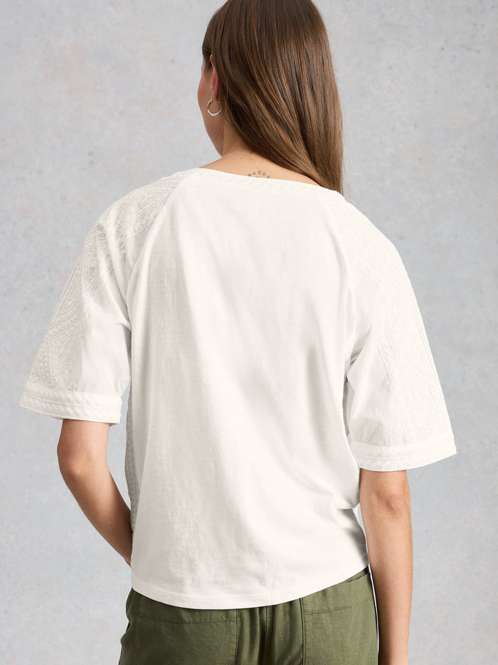 T-shirt blanc à détails brodés - Coton et bas à nouer