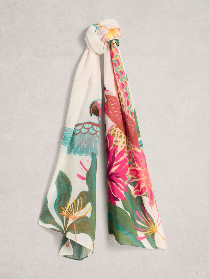 Écharpe mélange de coton biologique Lily - À motif tropical et oiseaux