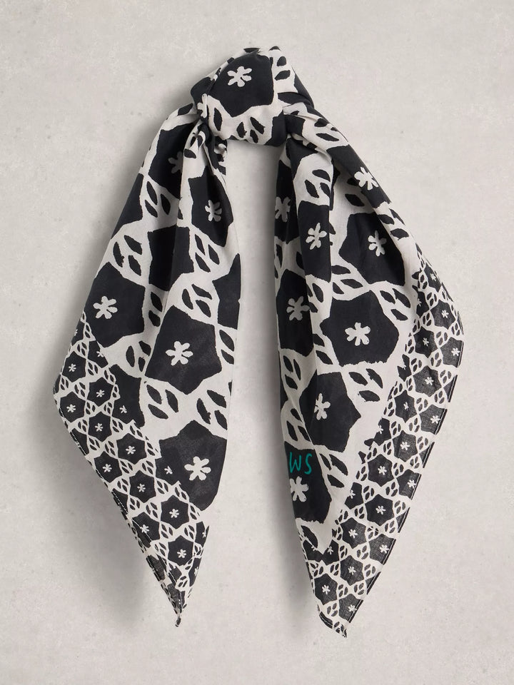 Foulard en coton biologique Ellie - À motif floral noir et blanc
