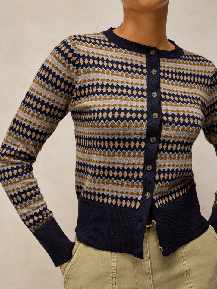 Cardigan en coton biologique à motif traditionnel - Fermeture boutonnée
