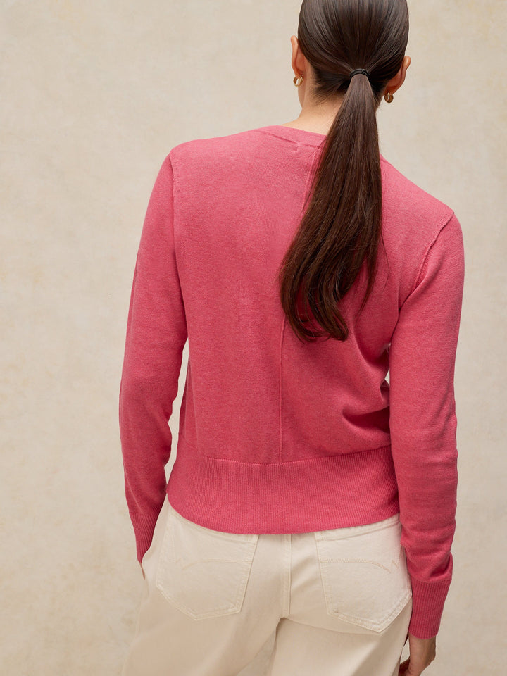 Gilet boutonné en coton biologique Lois - À col rond et manches longues