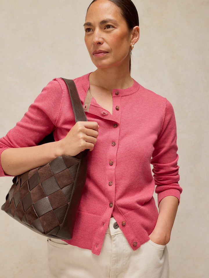 Gilet boutonné en coton biologique Lois - À col rond et manches longues