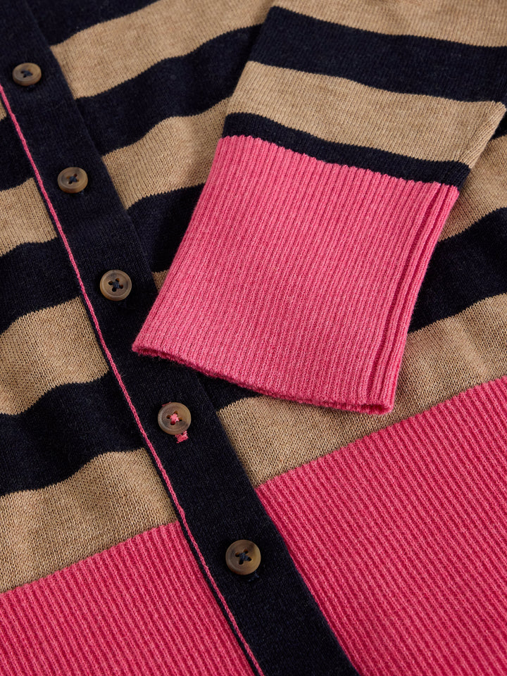 Cardigan boutonné en coton biologique Lois - À rayures et finitions contrastées