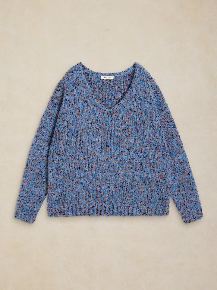 Chandail en maille texturée à col en V - Fibres recyclées et finitions côtelées