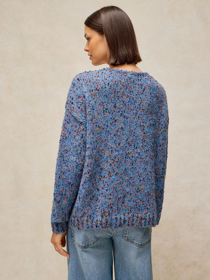 Chandail en maille texturée à col en V - Fibres recyclées et finitions côtelées
