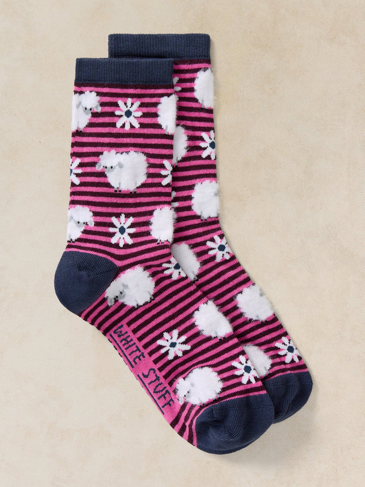 Chaussettes confortable en coton biologique - Au motif de moutons texturés