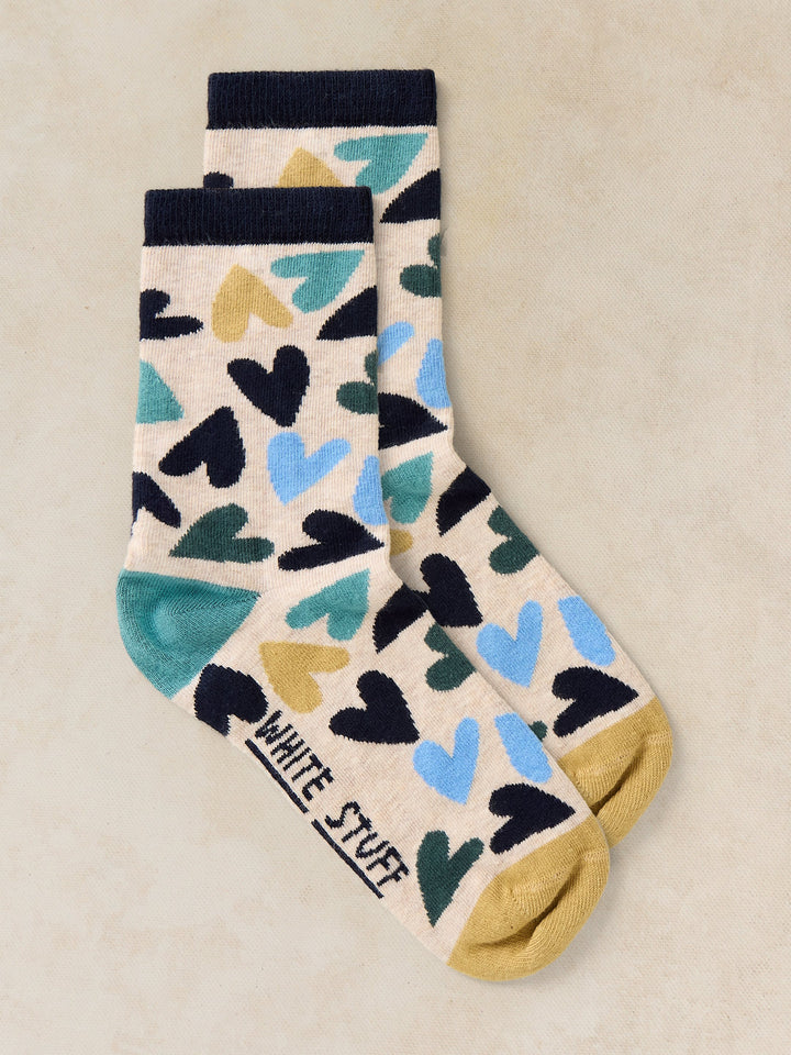 Chaussettes de cheville en coton biologique - Au motif de cœurs et confort extensible