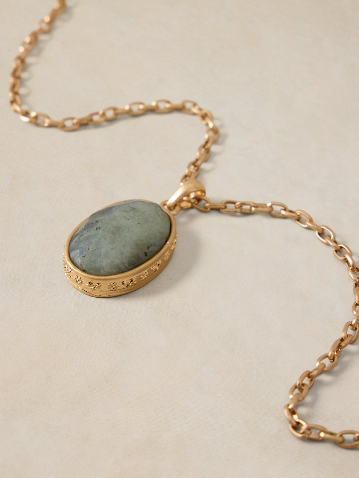 Collier pendentif médaillon - À pierre semi-précieuse