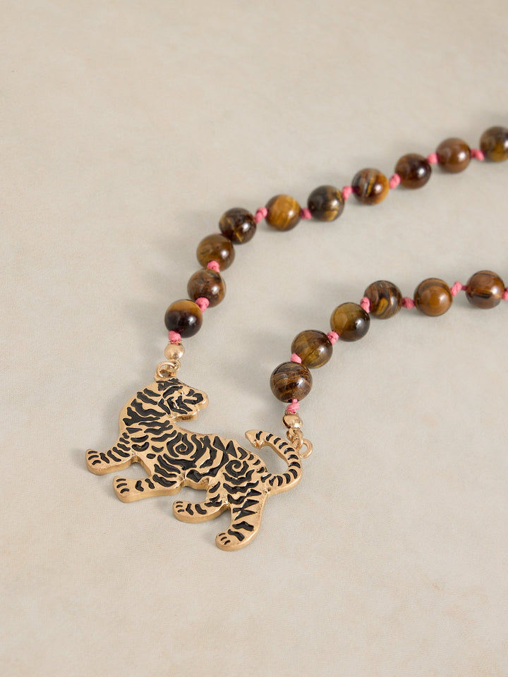 Collier perles œil-de-tigre - Avec pendentif