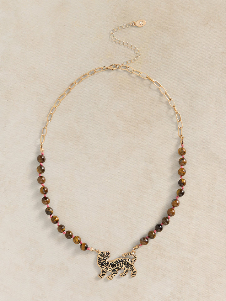 Collier perles œil-de-tigre - Avec pendentif