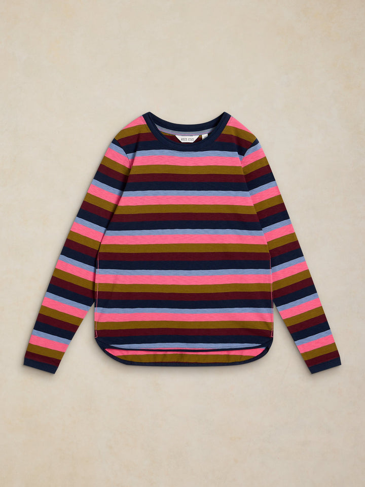 Haut à manches longues en coton équitable Clara - Rayures multicolores