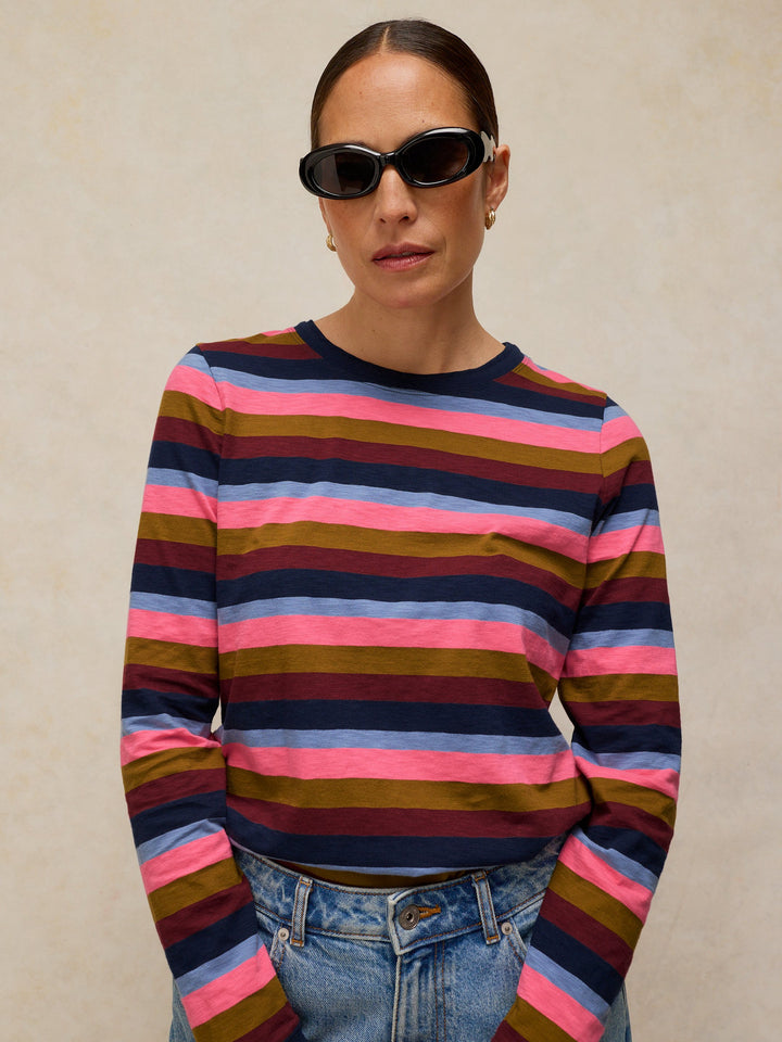 Haut à manches longues en coton équitable Clara - Rayures multicolores