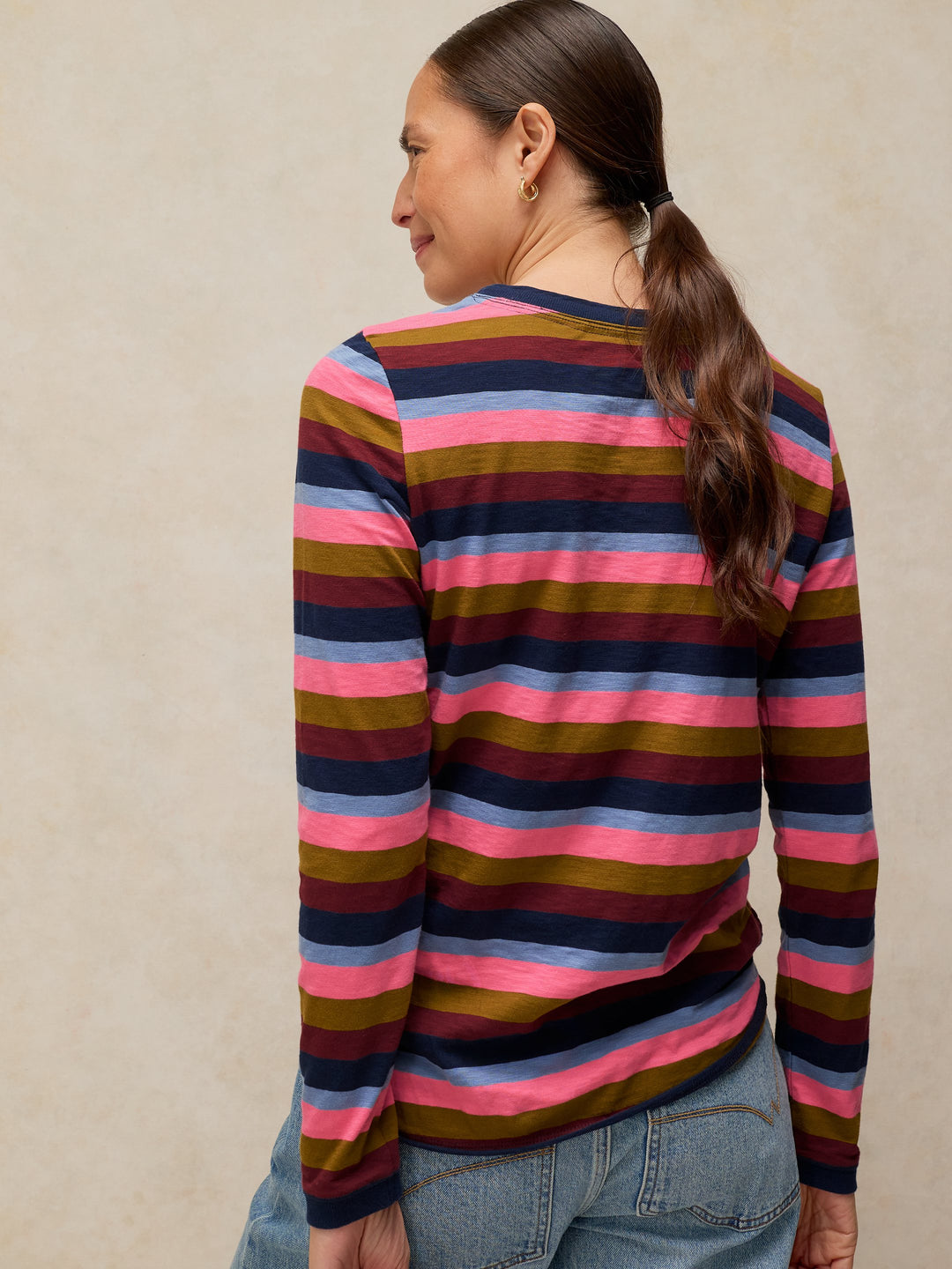 Haut à manches longues en coton équitable Clara - Rayures multicolores