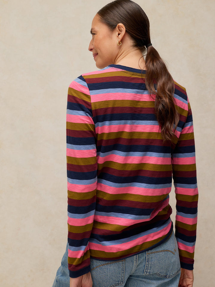 Haut à manches longues en coton équitable Clara - Rayures multicolores