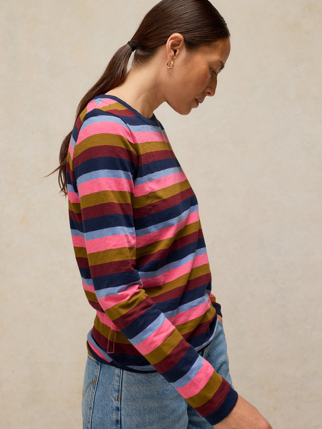 Haut à manches longues en coton équitable Clara - Rayures multicolores