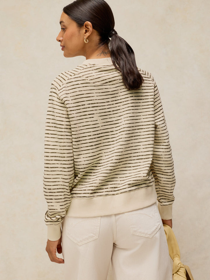 Chandail en molleton de coton biologique - À rayures et broderie délicate