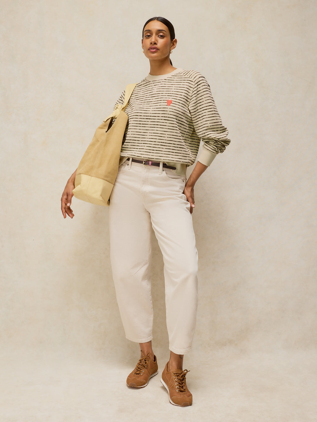 Chandail en molleton de coton biologique - À rayures et broderie délicate