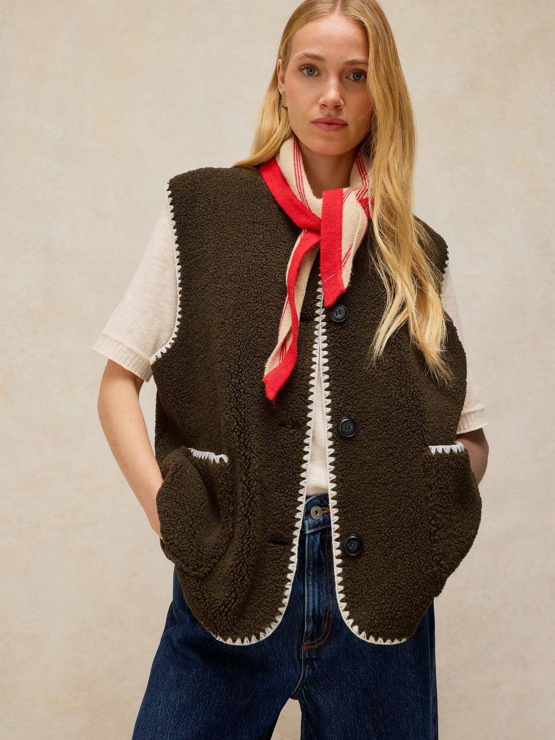 Gilet texturé en molleton recyclé  - Coupe droite classique