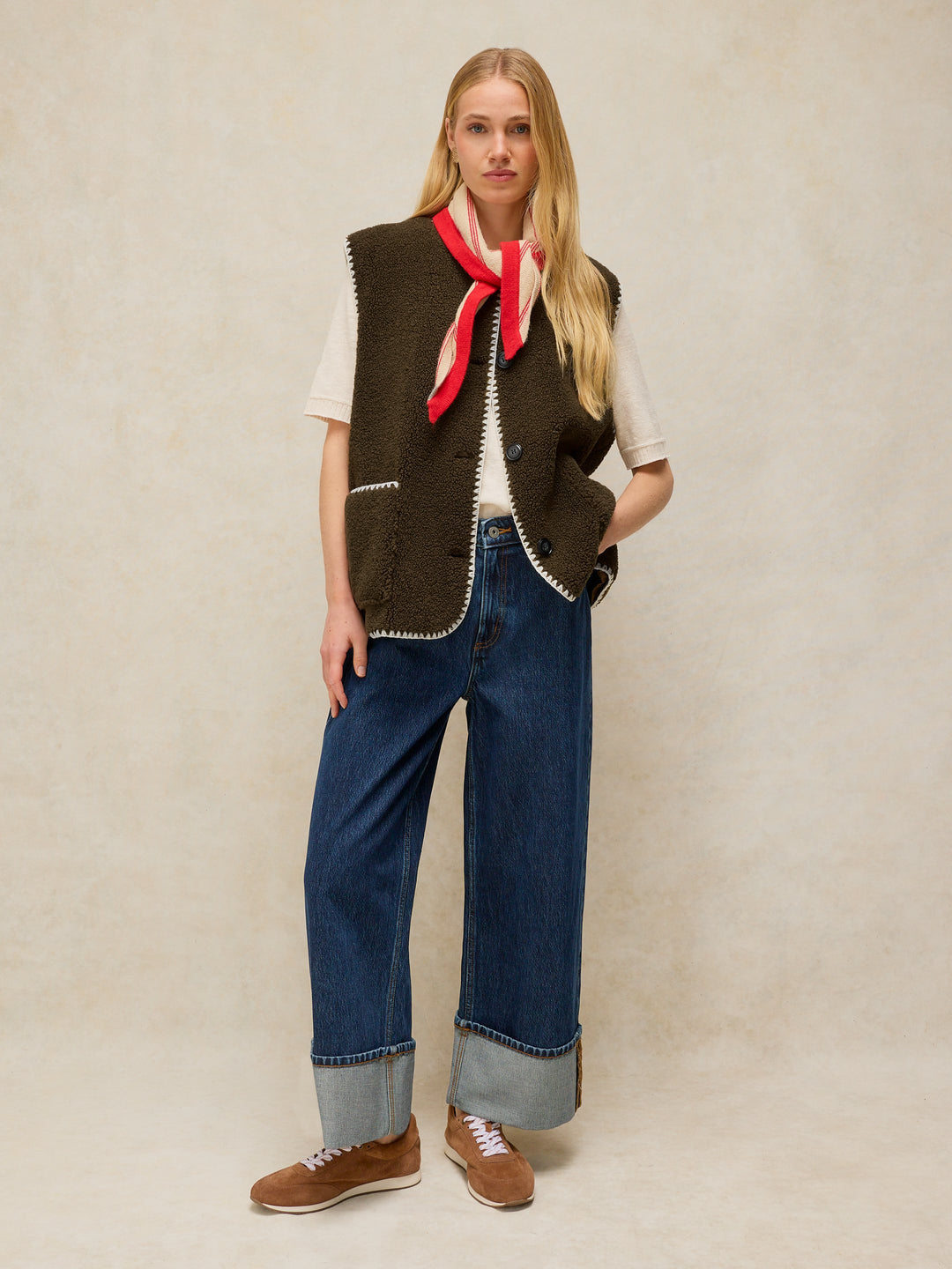 Gilet texturé en molleton recyclé  - Coupe droite classique