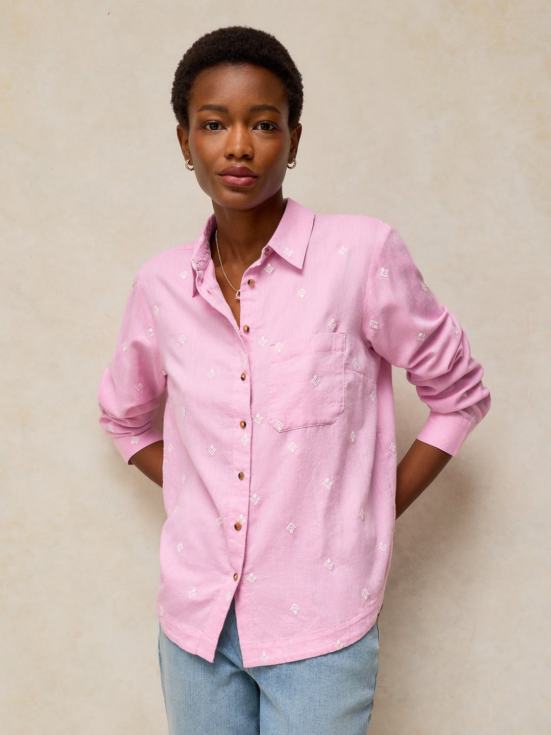 Chemise brodée à boutons Libby - À manches longues