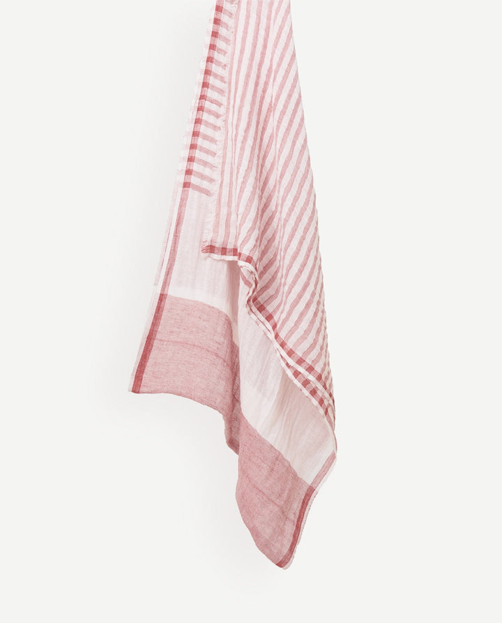 Foulard à rayures en coton et lin - Un accessoire léger au tissage naturel