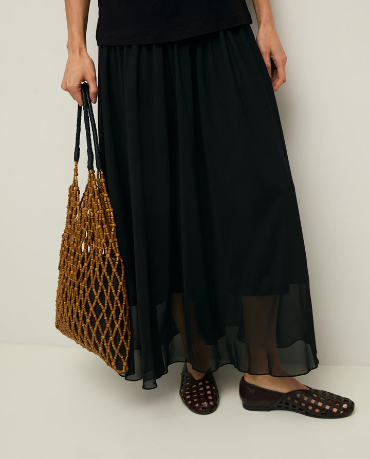 Sac filet en perles de bois - Avec poignées en cuir