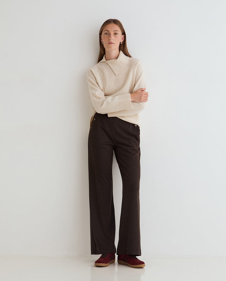 Pantalon à jambes larges - Taille haute et enrichi de soie et laine