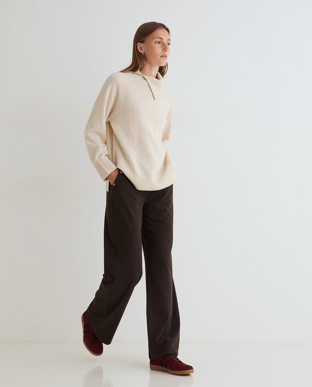 Pantalon à jambes larges - Taille haute et enrichi de soie et laine