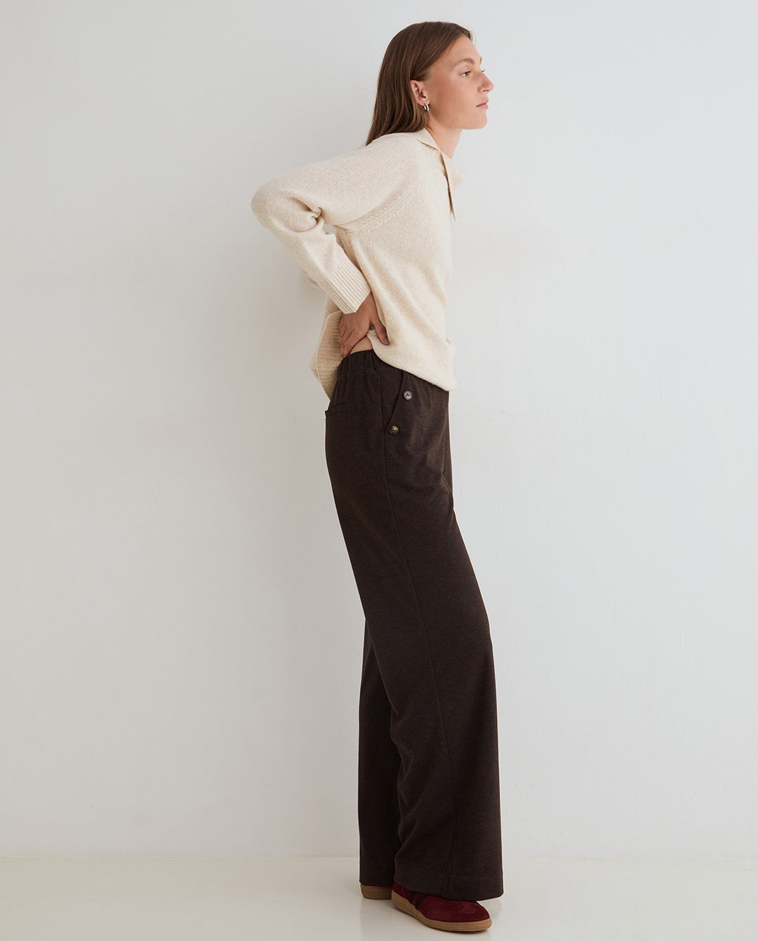 Pantalon à jambes larges - Taille haute et enrichi de soie et laine