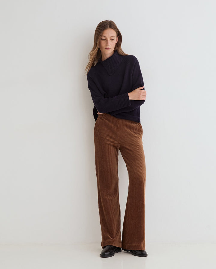 Pantalon jambe large - En velours côtelé extensible