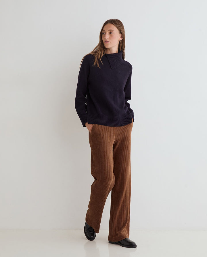 Pantalon jambe large - En velours côtelé extensible