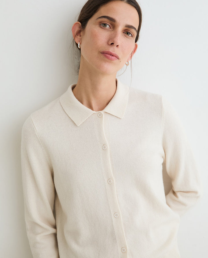Cardigan à col polo - En tricot de laine et cachemire